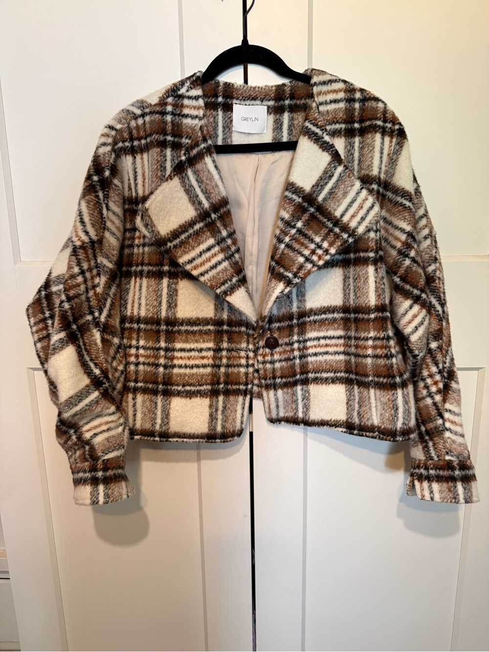 Greylin Lawrence plaid cropped jacket size M